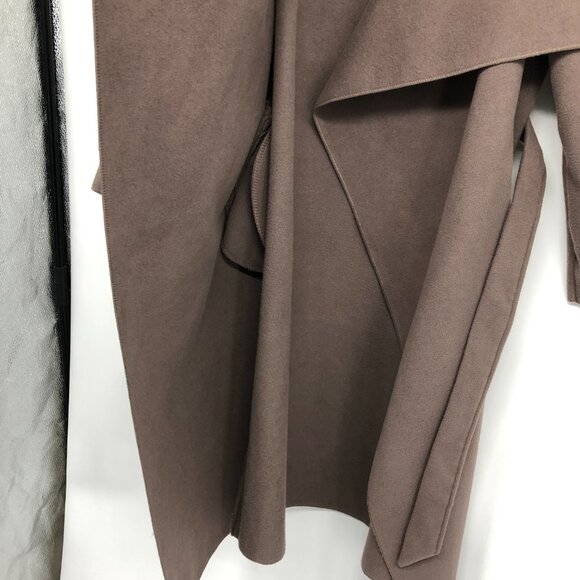 Kyna Collection Taupe Wrap Waterfall plush trench Coat waist tie size ~L - Picture 11 of 16